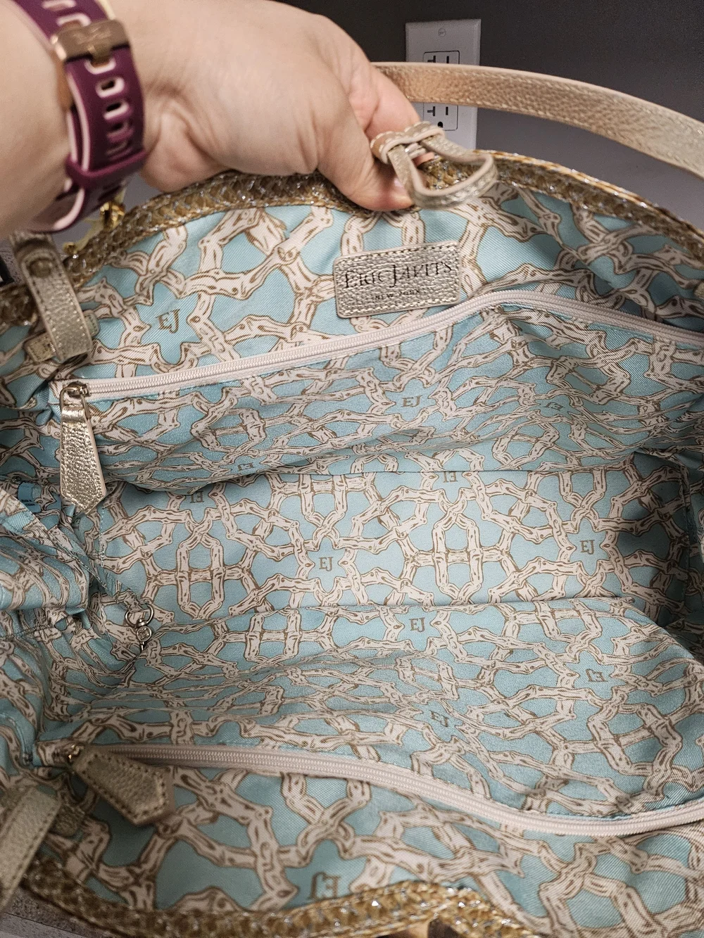Eric Javits Gold Woven Tote with Tortoiseshell Clasp